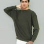Poshaq Drop-Shoulder Textured Knit T-Shirt – Olive Green