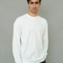 Poshaq Drop-Shoulder Textured Knit T-Shirt – White